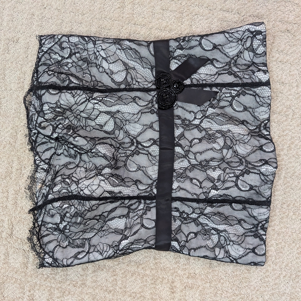 Ann Taylor Black Lace Bandeau Camisole with Rosette Ribbon
